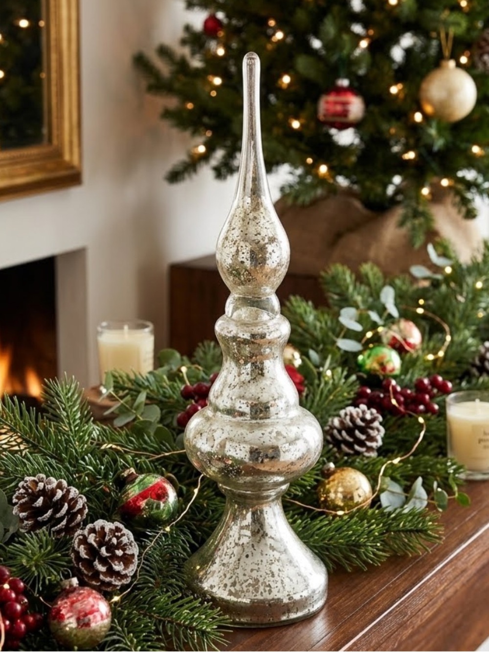 Silver Mercury Glass Finial Decorative Accent
17”. Large